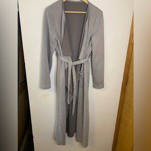 Faux Suede Tie Waist Open Front Maxi Duster Waterfall Coat